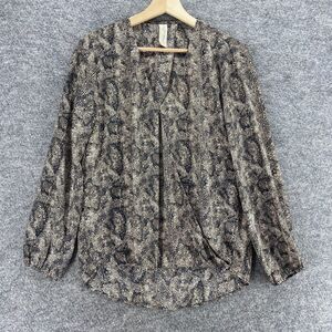 Allison Joy Blouse Women XS Gray Animal Print V-Neck Long Sleeve Pullover Casual